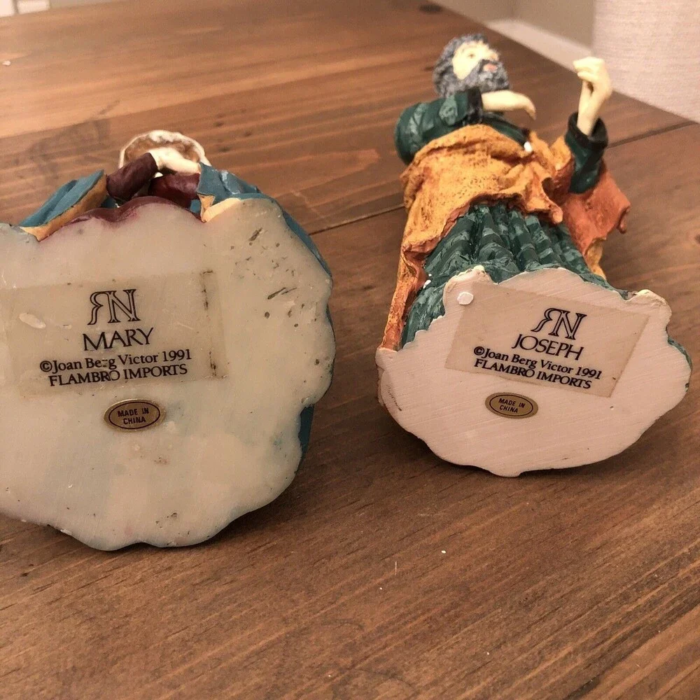 VINTAGE FLAMBRO RENAISSANCE NATIVITY RESIN JOSEPH MARY JESUS FIGURINES 1991